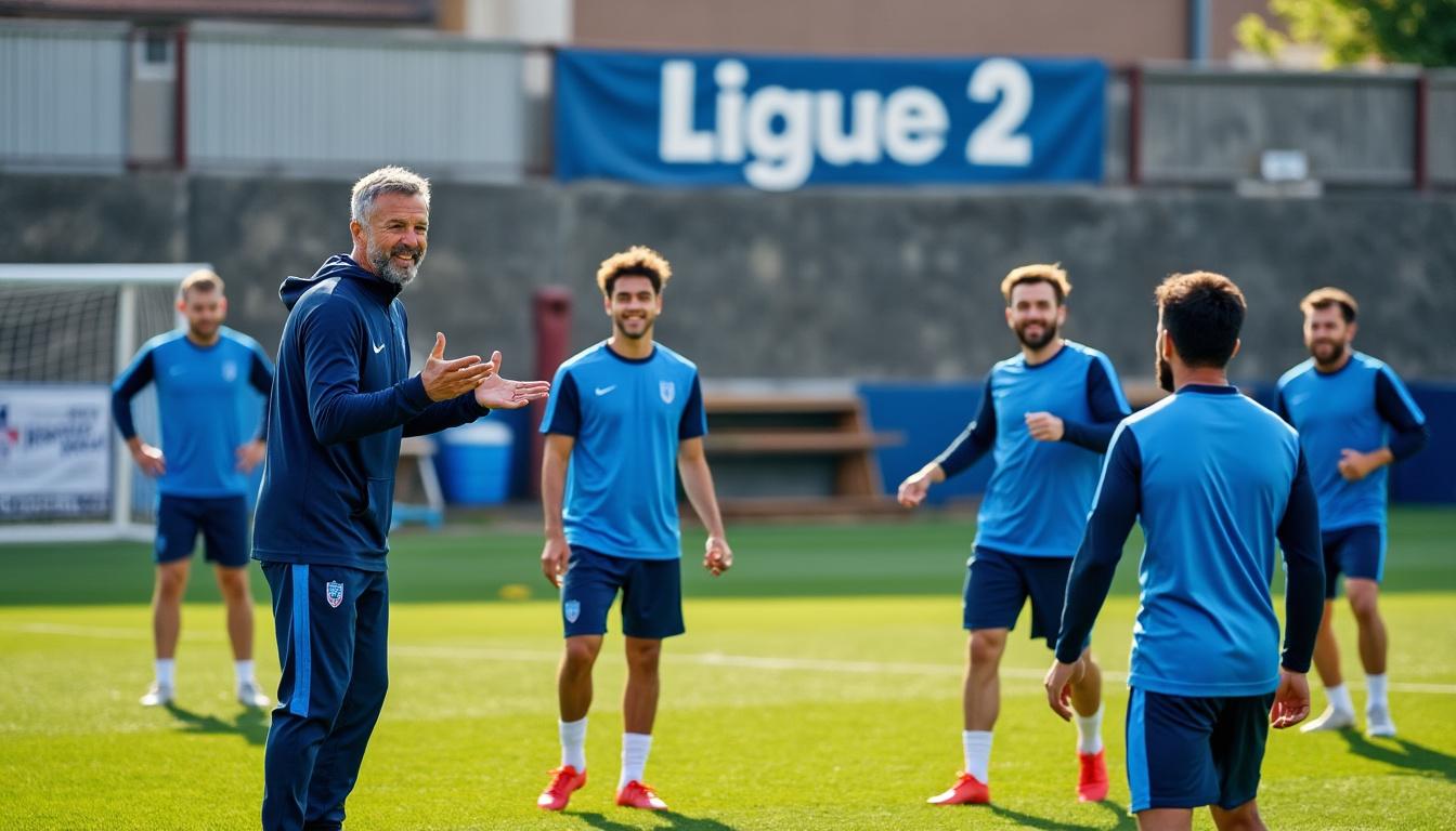 lors de sa deuxième séance à la tête de l'équipe de football ligue 2, alain pochat fait preuve de taquinerie, affiche un sourire communicatif et impose son exigence pour motiver ses joueurs.