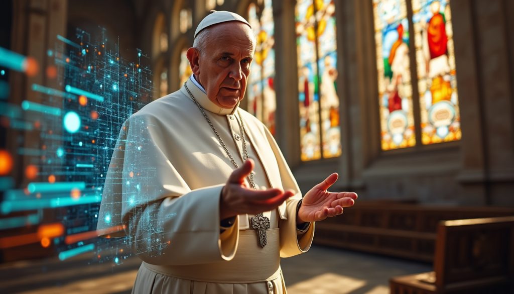 le pape lance un appel urgent le 25/05 pour maîtriser et désarmer l'intelligence artificielle, soulignant l'importance d'une utilisation éthique et responsable de cette technologie.